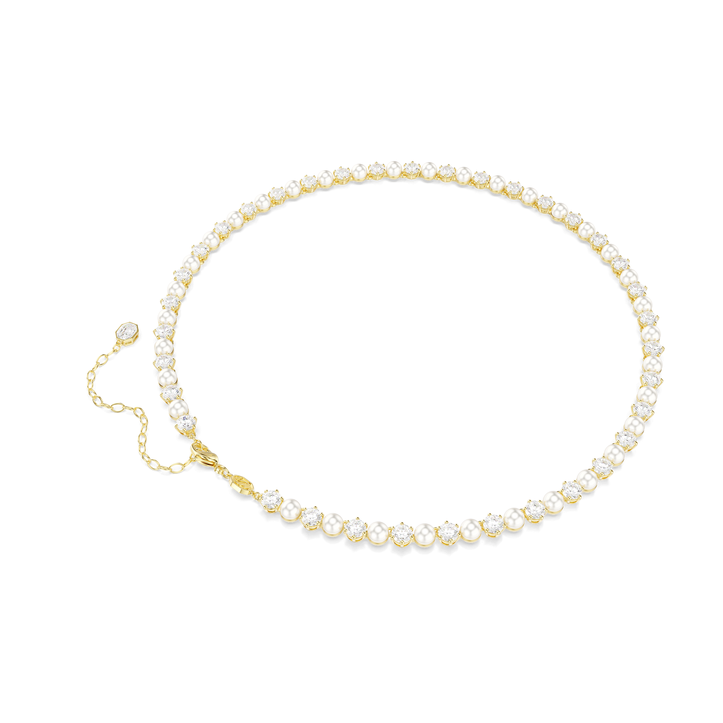 Matrix Tennis necklace, Crystal pearl, Round cut, White, Gold-tone plated 5742039