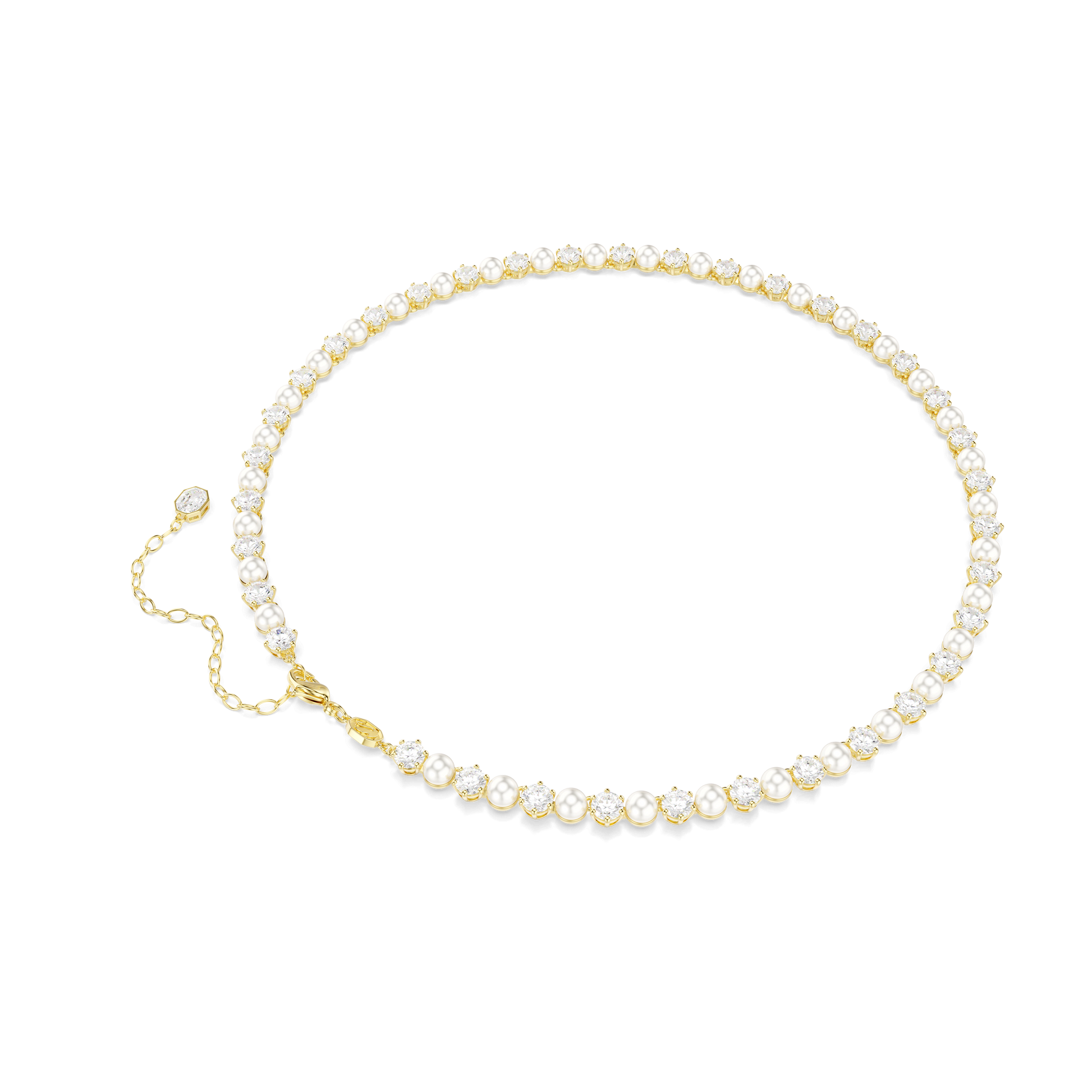 Matrix Tennis necklace, Crystal pearl, Round cut, White, Gold-tone plated 5742039