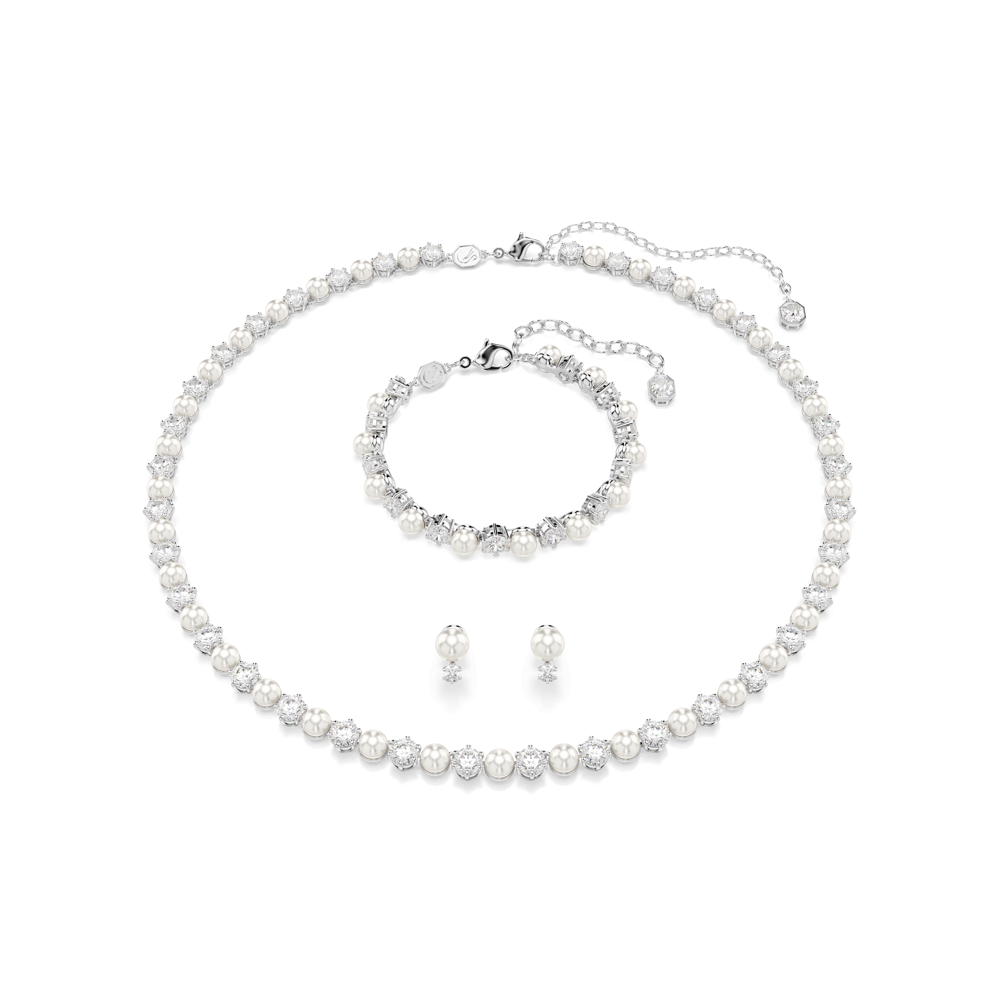Matrix set, Crystal pearl, Round cut, White, Rhodium plated 5742040