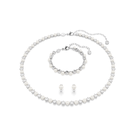 Matrix set, Crystal pearl, Round cut, White, Rhodium plated 5742040