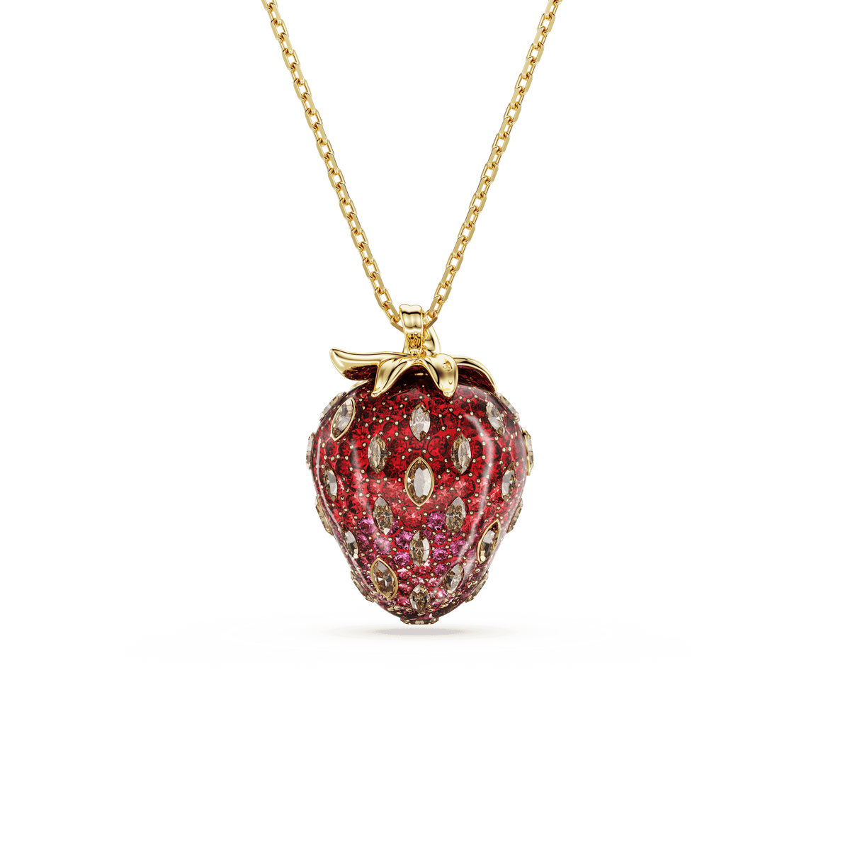 Idyllia pendant, Mixed cuts, Strawberry, Red, 18K gold finish