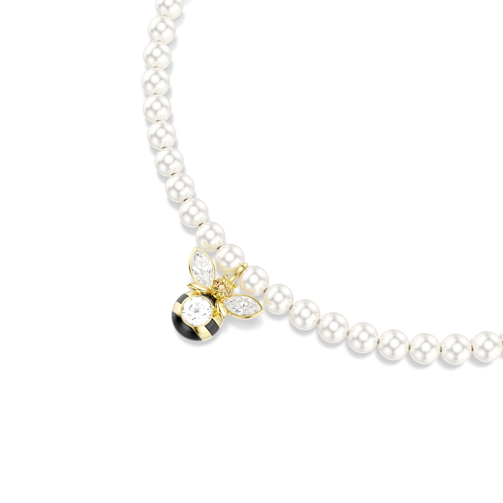 Idyllia choker, Crystal pearl, Mixed cuts, Bee, White, Gold-tone plated 5742677