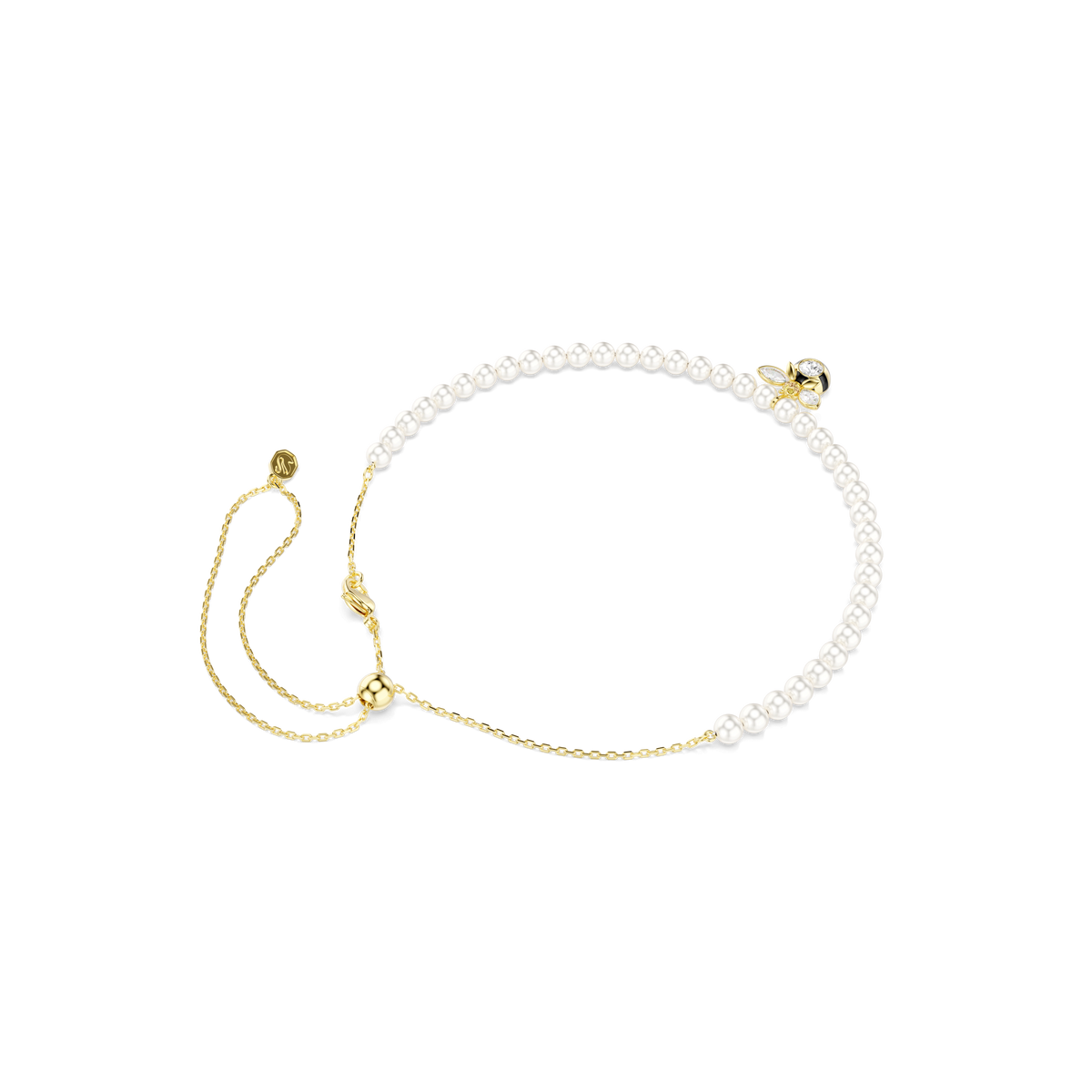 Idyllia choker, Crystal pearl, Mixed cuts, Bee, White, 18K gold finish