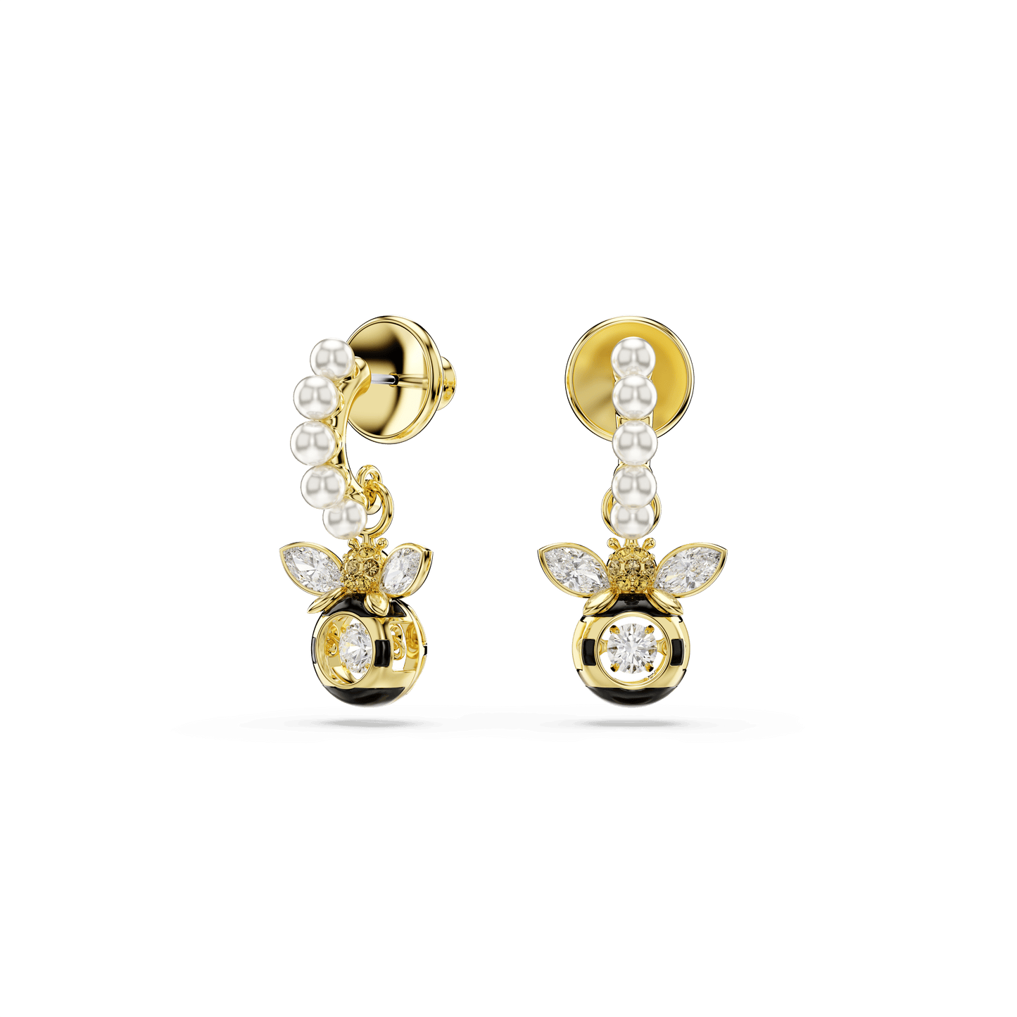 Idyllia drop earrings, Crystal pearl, Mixed cuts, Bee, Multicolored, Gold-tone plated 5742678