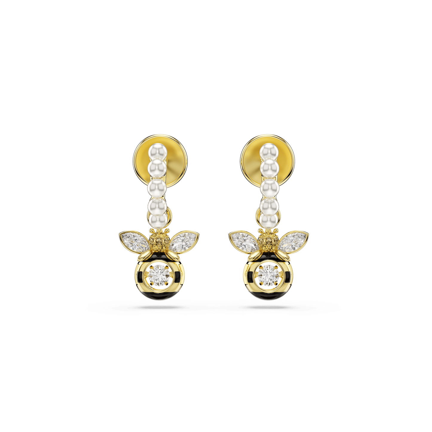 Idyllia drop earrings, Crystal pearl, Mixed cuts, Bee, Multicolored, Gold-tone plated 5742678