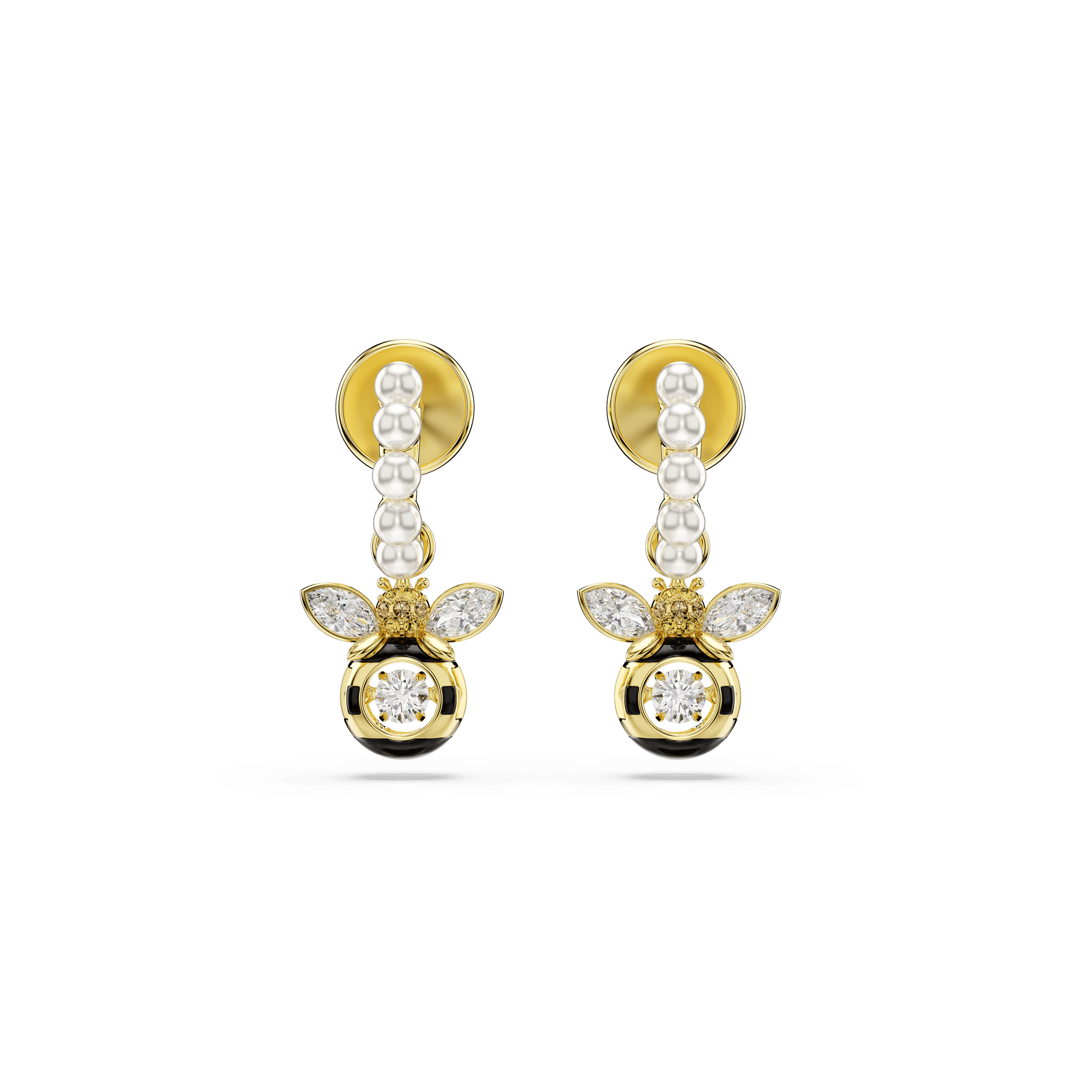 Idyllia drop earrings, Crystal pearl, Mixed cuts, Bee, Multicolored, Gold-tone plated 5742678