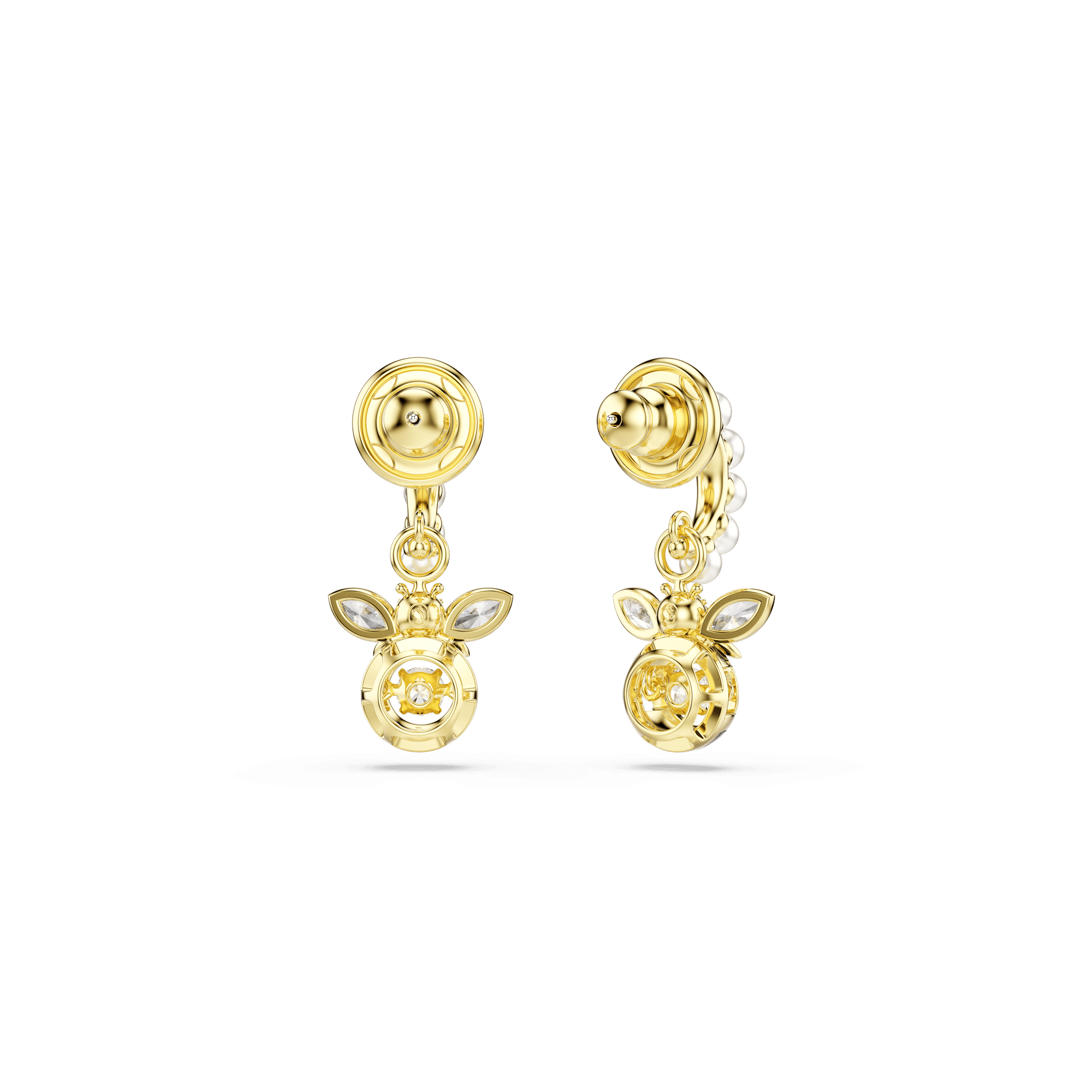 Idyllia drop earrings, Crystal pearl, Mixed cuts, Bee, Multicolored, Gold-tone plated 5742678