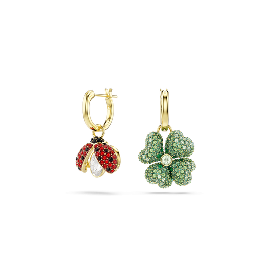 Idyllia drop earrings, Set (3), Ladybug, Clover, Strawberry, Multicolored, Gold-tone plated 5742681