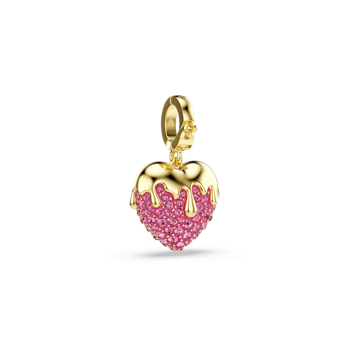 Idyllia charm, Round cut, Heart, Pink, 18K gold finish