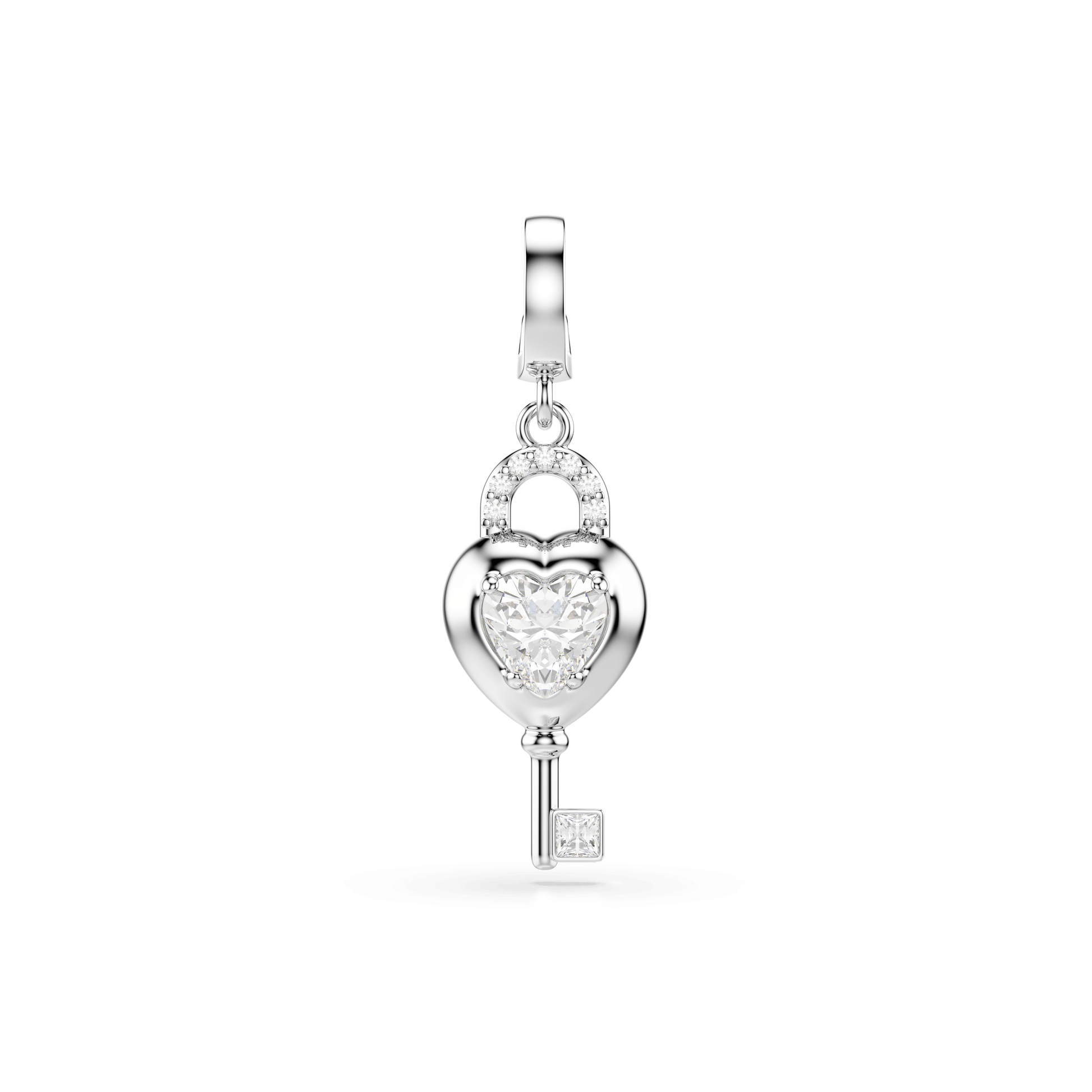 Idyllia charm, Mixed cuts, Heart with key, White, Rhodium plated 5742957