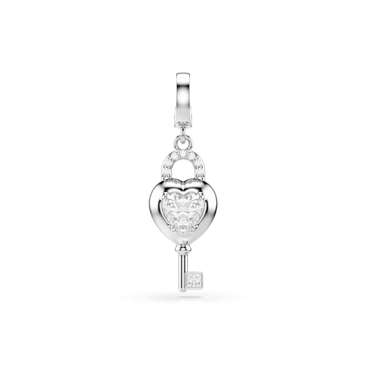 Idyllia charm, Mixed cuts, Heart with key, White, Rhodium plated 5742957