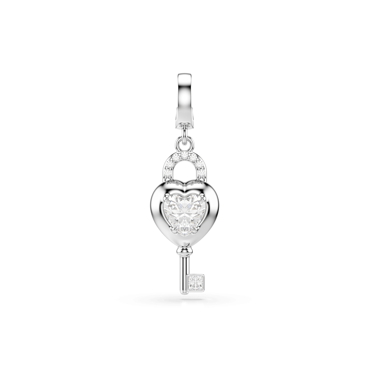 Idyllia charm, Mixed cuts, Heart with key, White, Rhodium plated