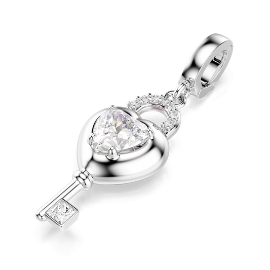 Idyllia charm, Mixed cuts, Heart with key, White, Rhodium plated 5742957
