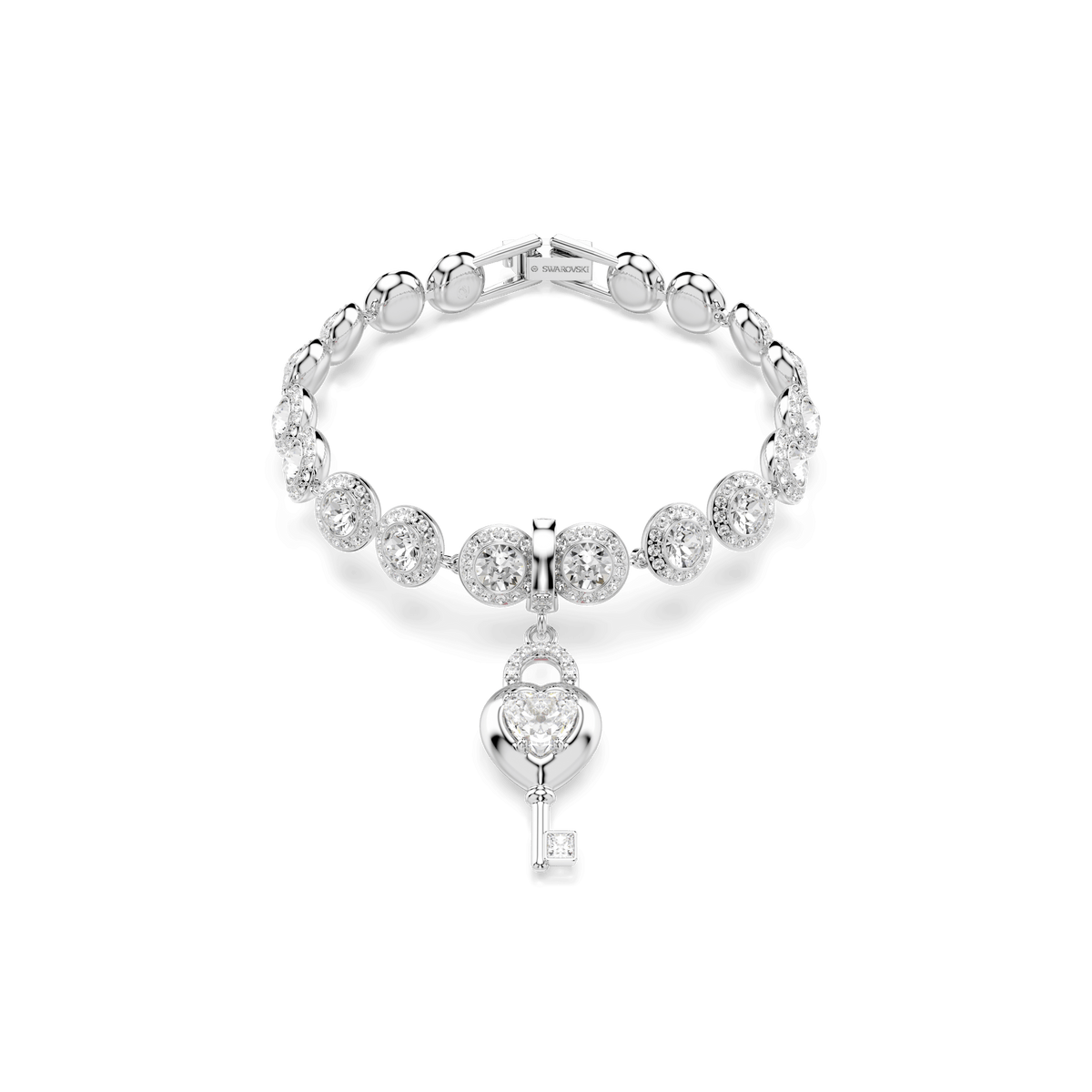 Idyllia charm, Mixed cuts, Heart with key, White, Rhodium plated