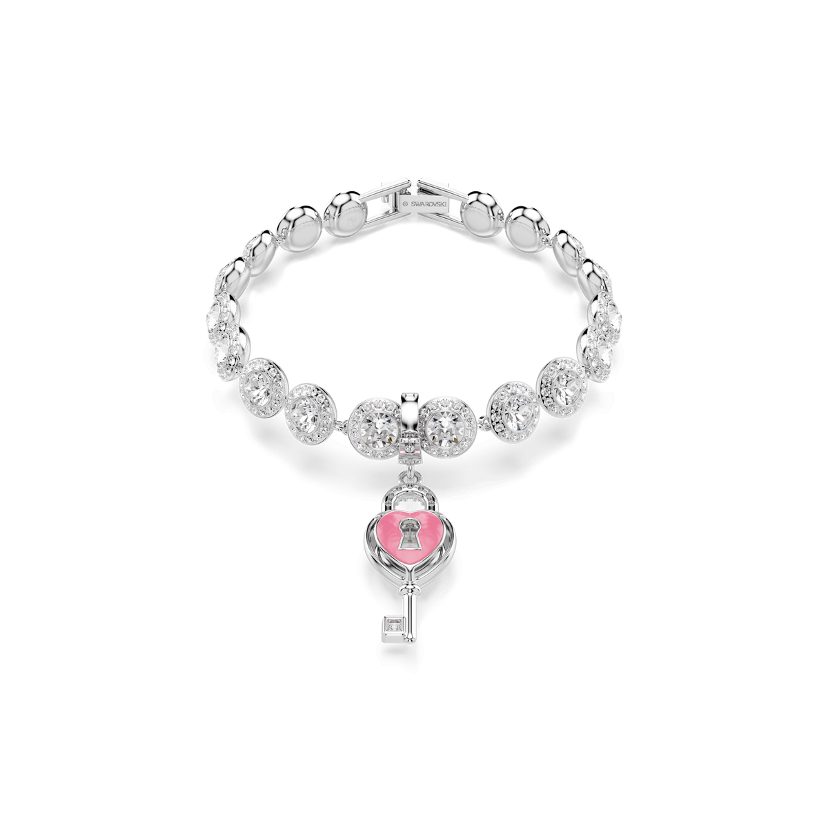 Idyllia charm, Mixed cuts, Heart with key, White, Rhodium plated
