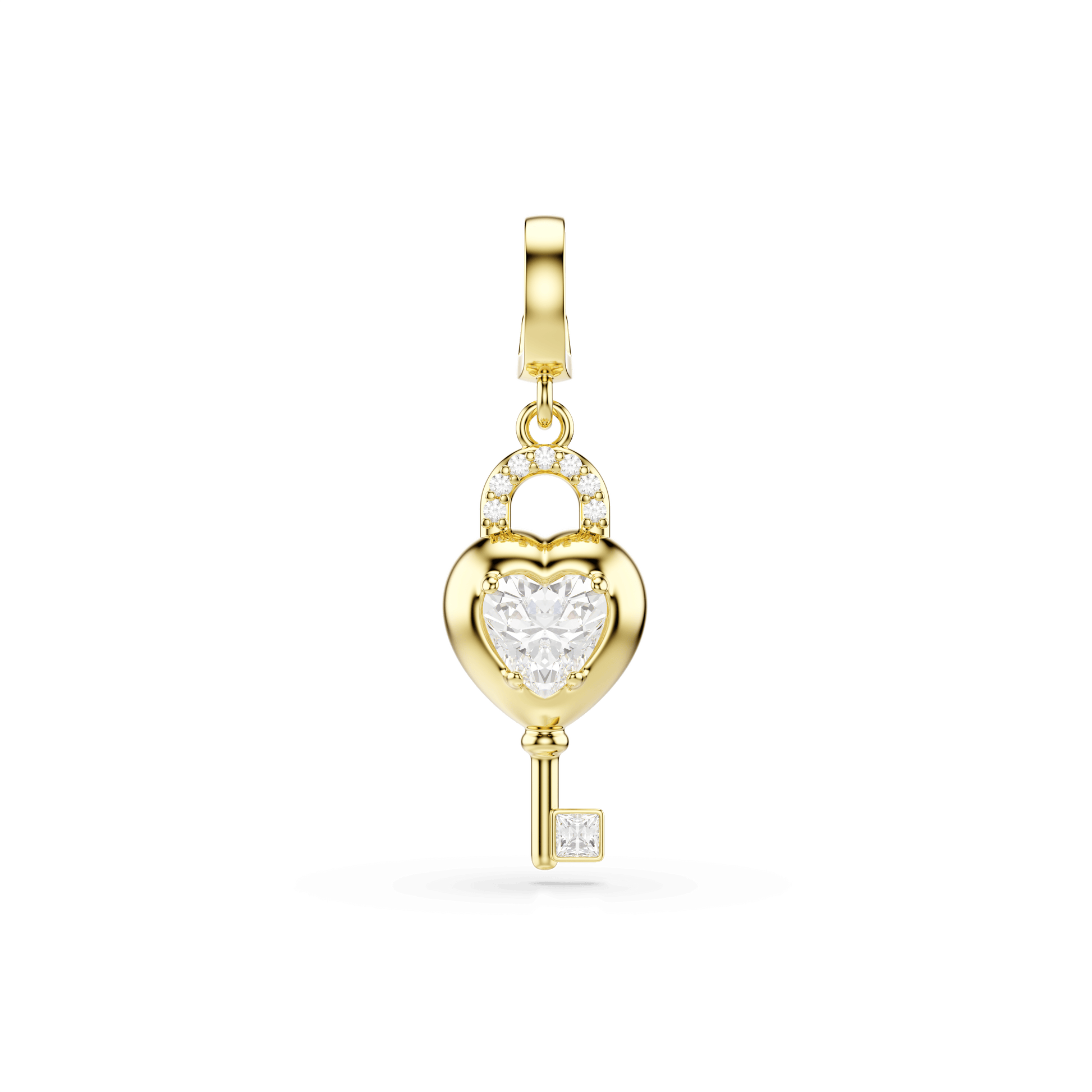 Idyllia charm, Mixed cuts, Heart with key, White, Gold-tone plated 5742959