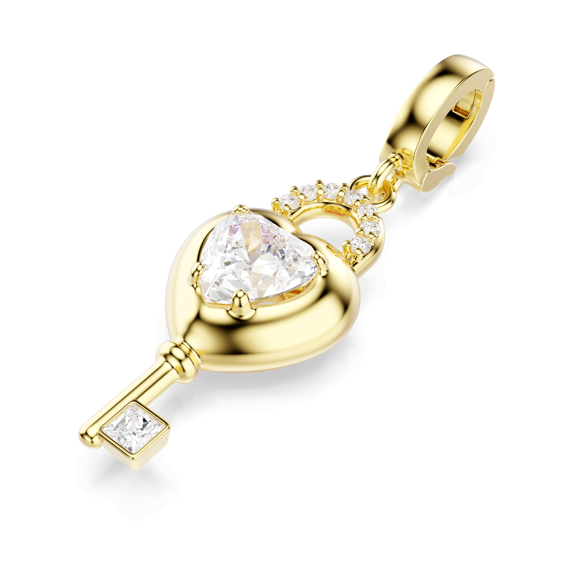 Idyllia charm, Mixed cuts, Heart with key, White, Gold-tone plated 5742959
