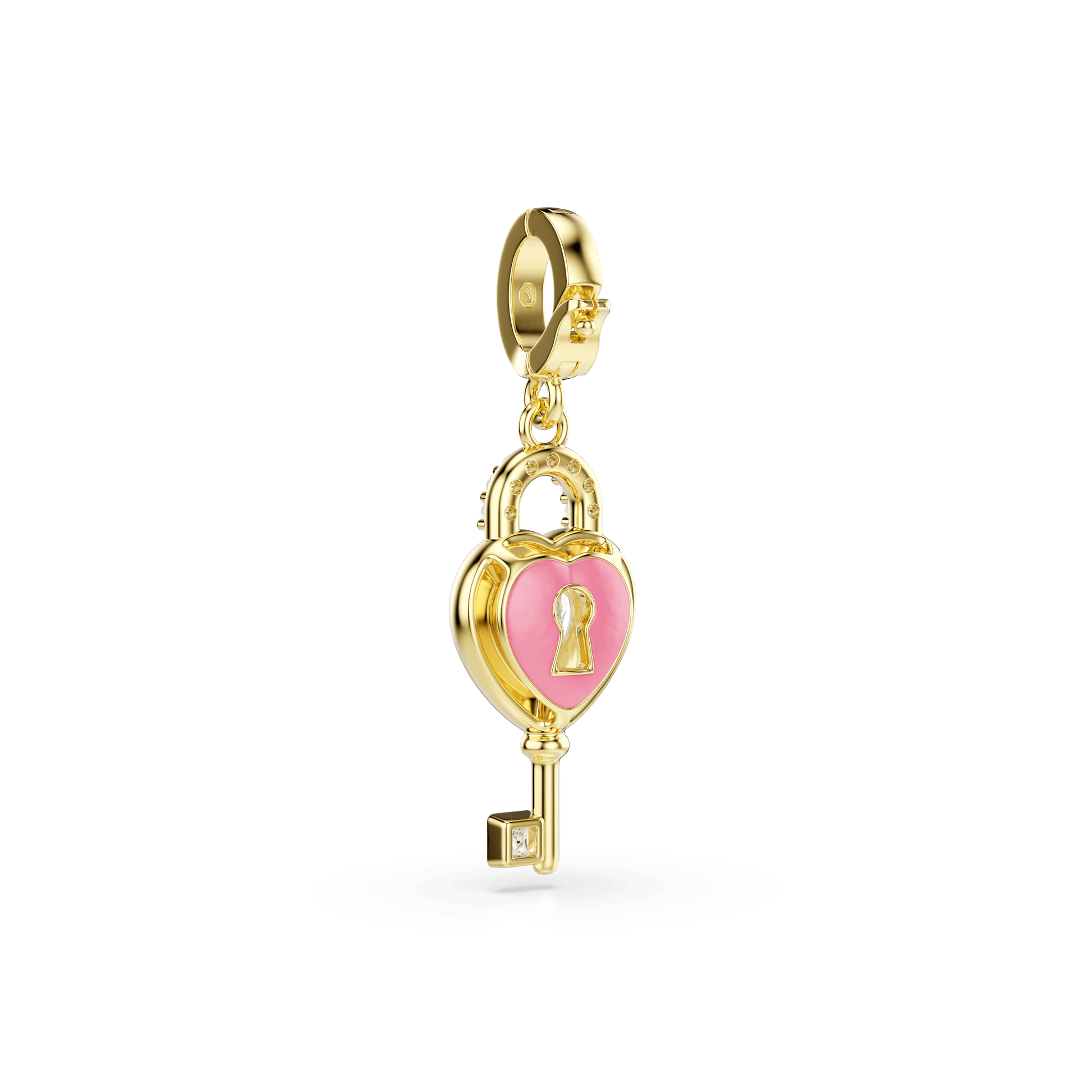 Idyllia charm, Mixed cuts, Heart with key, White, Gold-tone plated 5742959