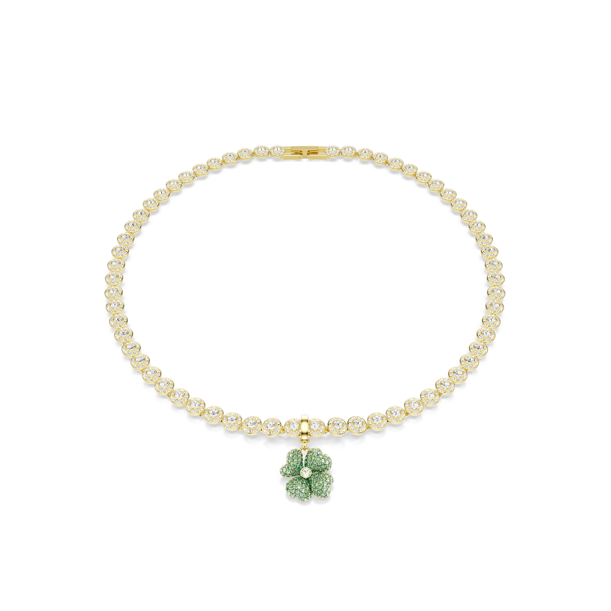 Idyllia charm, Clover, Green, 18K gold finish