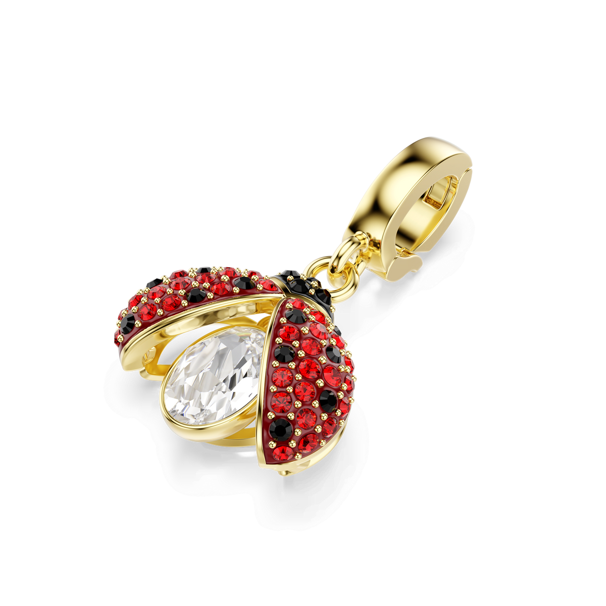 Idyllia charm, Mixed cuts, Ladybug, Red, 18K gold finish