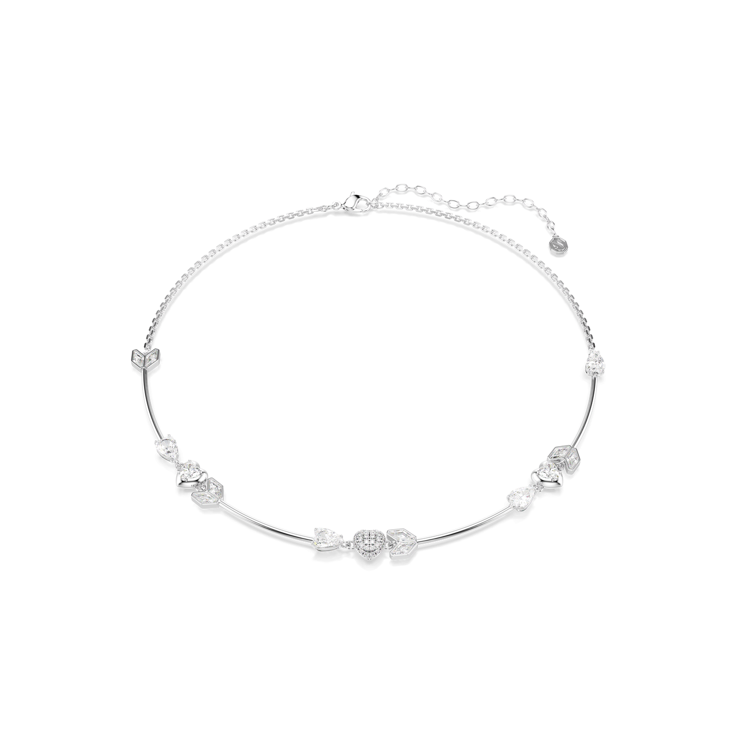 Idyllia necklace, Heart with arrow, White, Rhodium plated 5743411