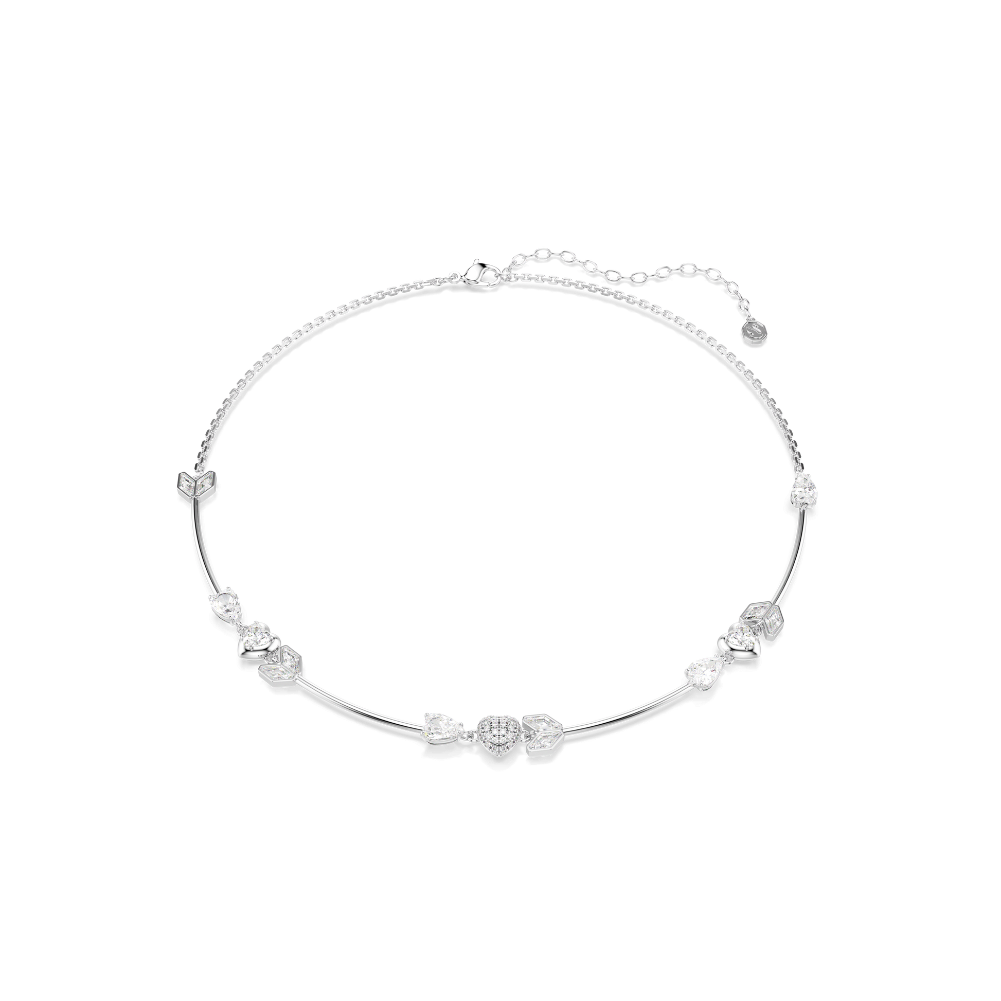 Idyllia necklace, Heart with arrow, White, Rhodium plated 5743411