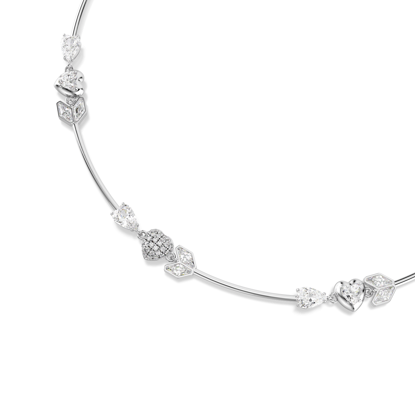 Idyllia necklace, Heart with arrow, White, Rhodium plated 5743411