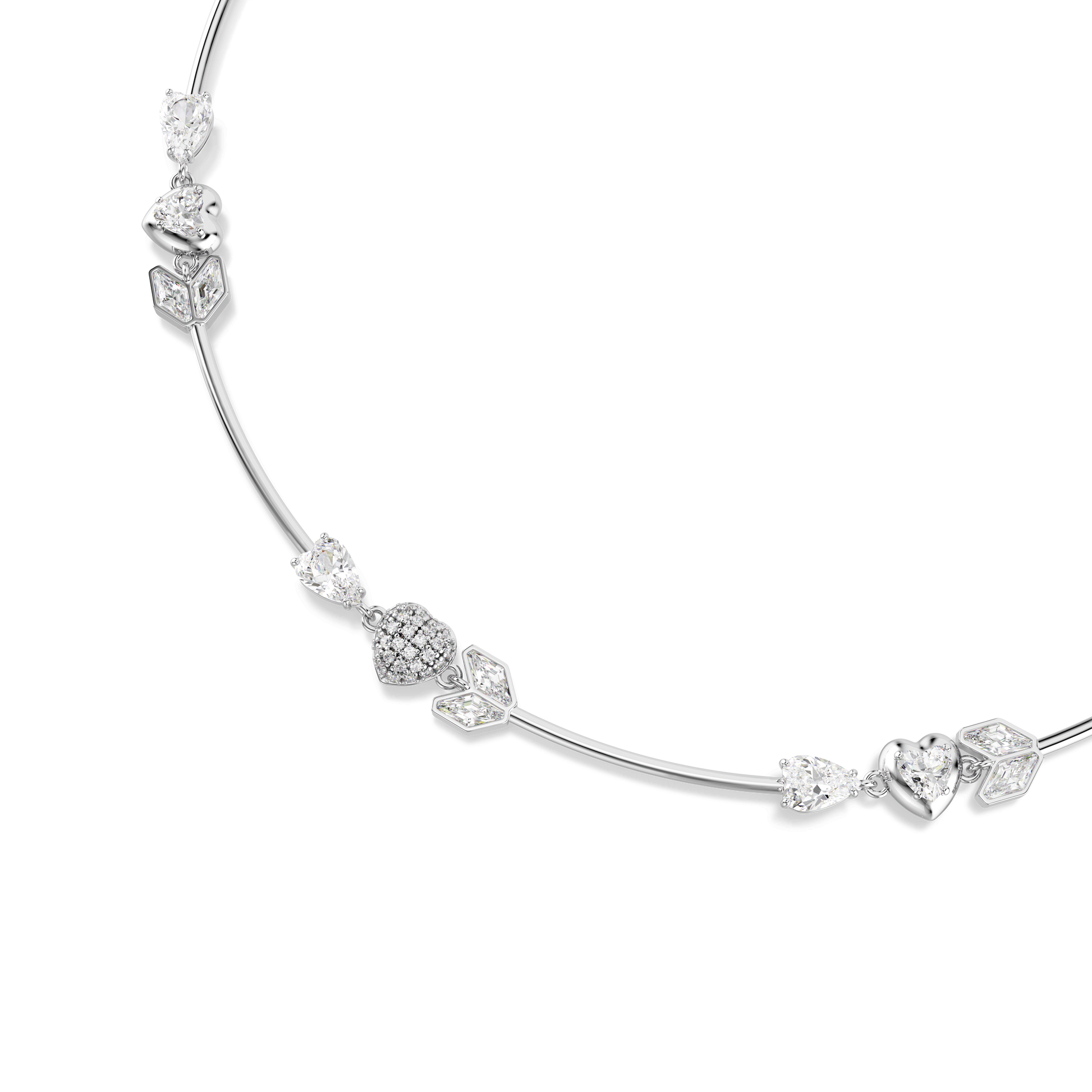 Idyllia necklace, Heart with arrow, White, Rhodium plated 5743411