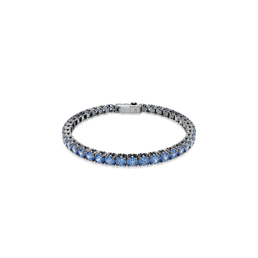 Matrix Tennis bracelet, Round cut, Blue, Ruthenium plated 5743440