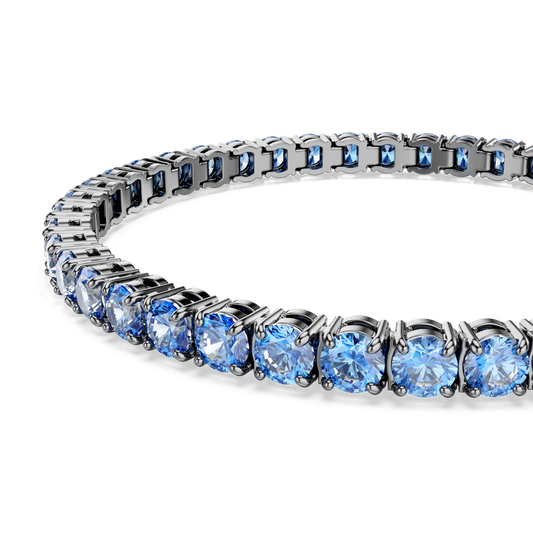 Matrix Tennis bracelet, Round cut, Blue, Ruthenium plated 5743440