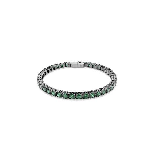 Matrix Tennis bracelet, Round cut, Green, Ruthenium plated 5743446