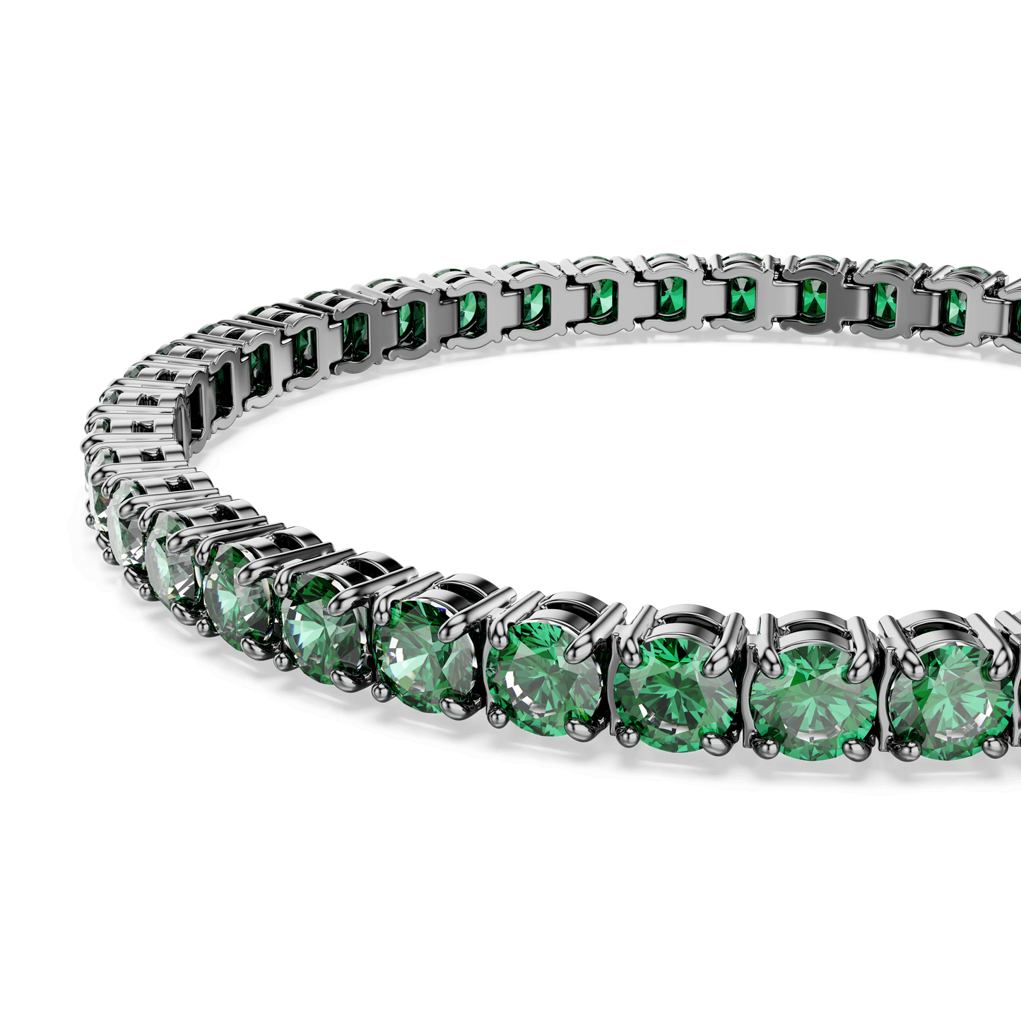 Matrix Tennis bracelet, Round cut, Green, Ruthenium plated 5743447