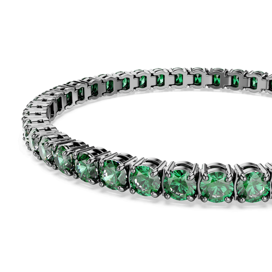 Matrix Tennis bracelet, Round cut, Green, Ruthenium plated 5743447