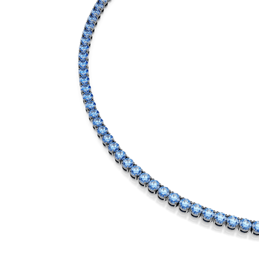 Matrix Tennis necklace, Round cut, Blue, Ruthenium plated 5743450