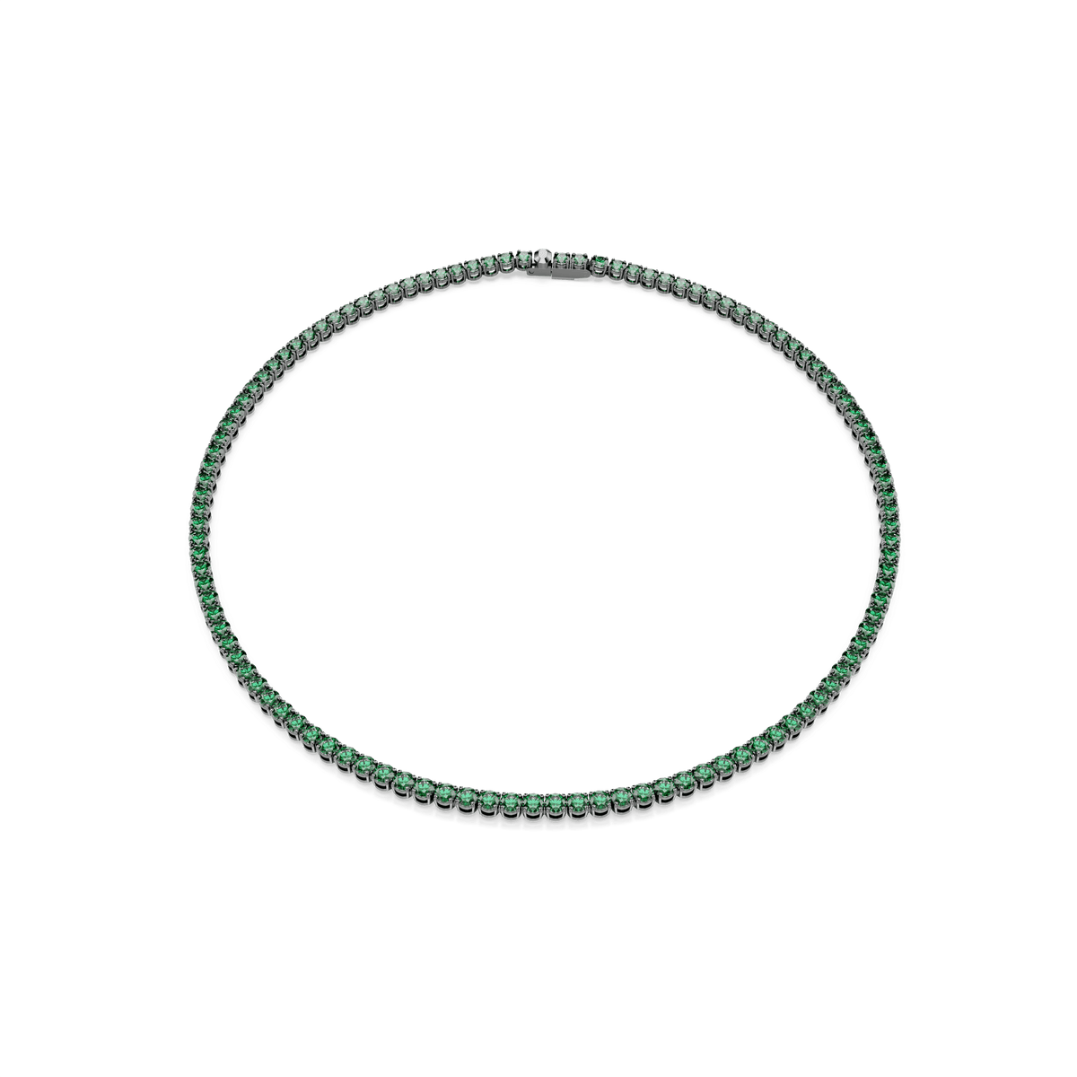 Matrix Tennis necklace, Round cut, Green, Ruthenium plated