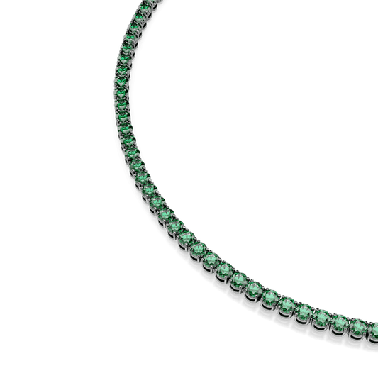 Matrix Tennis necklace, Round cut, Green, Ruthenium plated 5743472