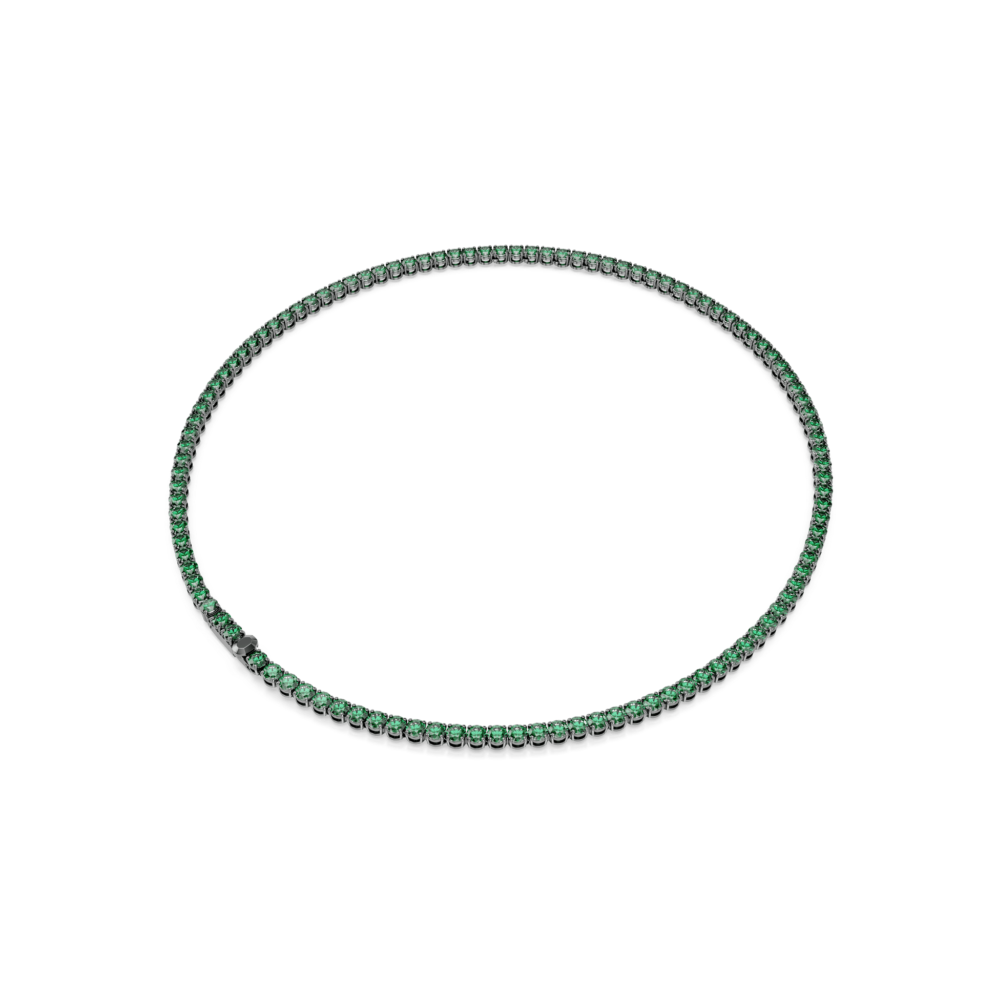 Matrix Tennis necklace, Round cut, Green, Ruthenium plated 5743472