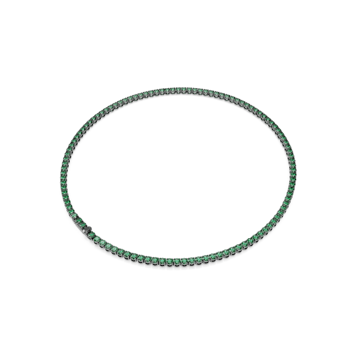 Matrix Tennis necklace, Round cut, Green, Ruthenium plated