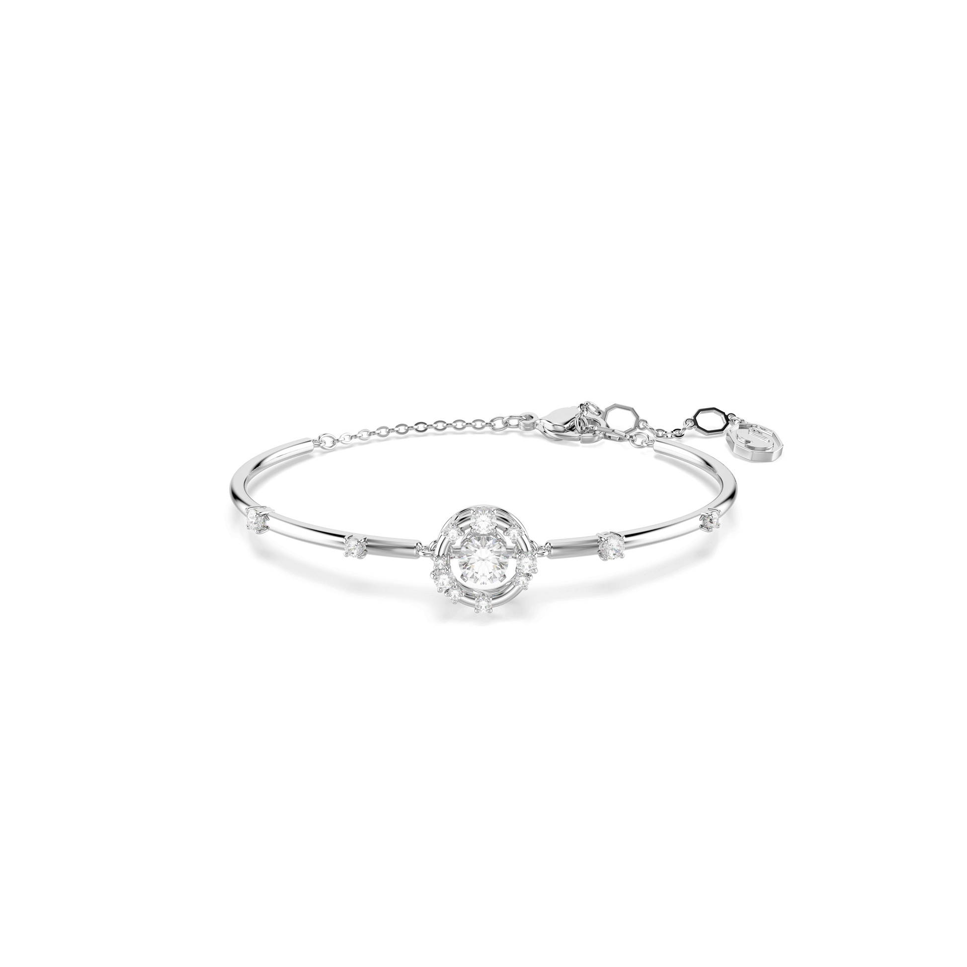 Constella bangle, Round cut, Dancing stone, White, Rhodium plated 5743523