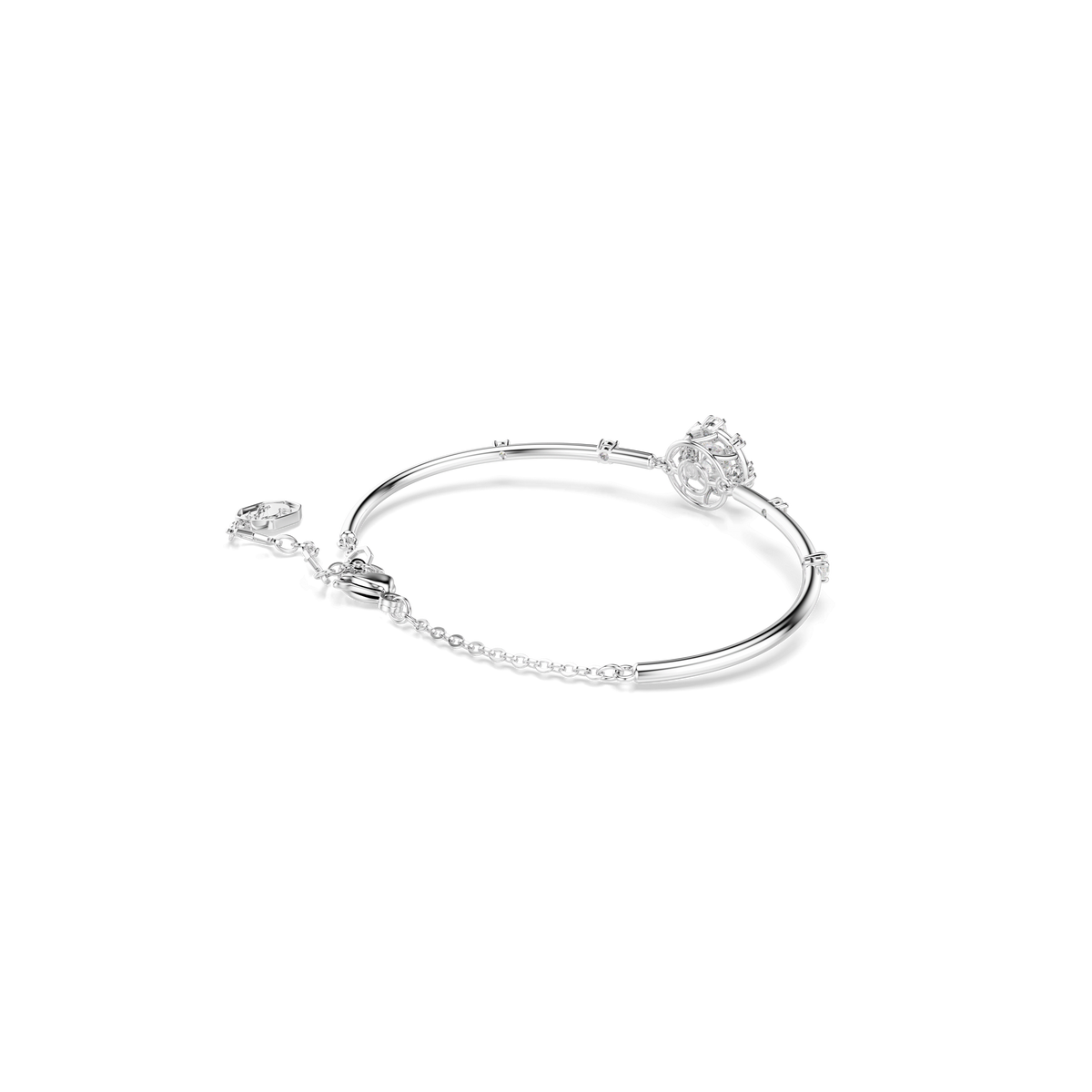 Constella bangle, Round cut, Dancing stone, White, Rhodium plated