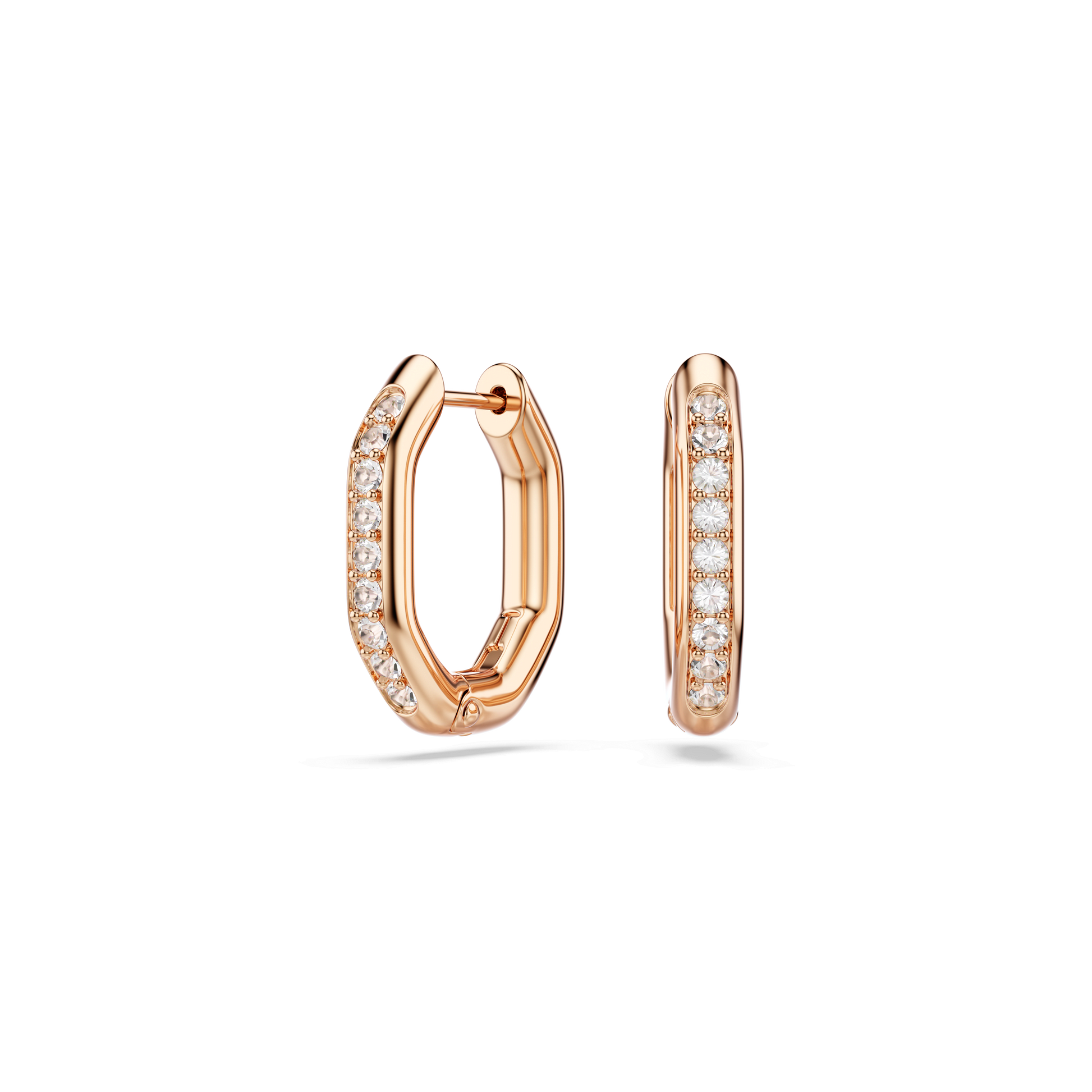 Dextera hoop earrings, Octagon shape, Round cut, Small, White, Rose gold-tone plated 5743798