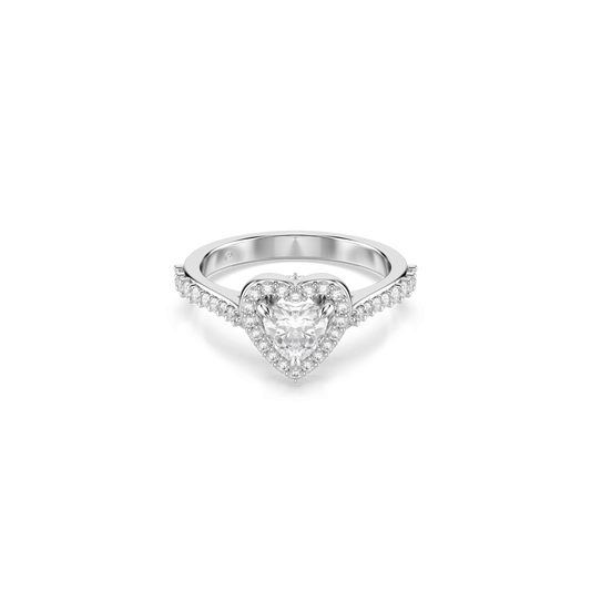 Una Angelic motif ring, Mixed cuts, Heart, White, Rhodium plated 5744045