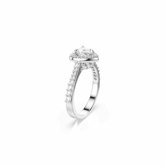 Una Angelic motif ring, Mixed cuts, Heart, White, Rhodium plated 5744046