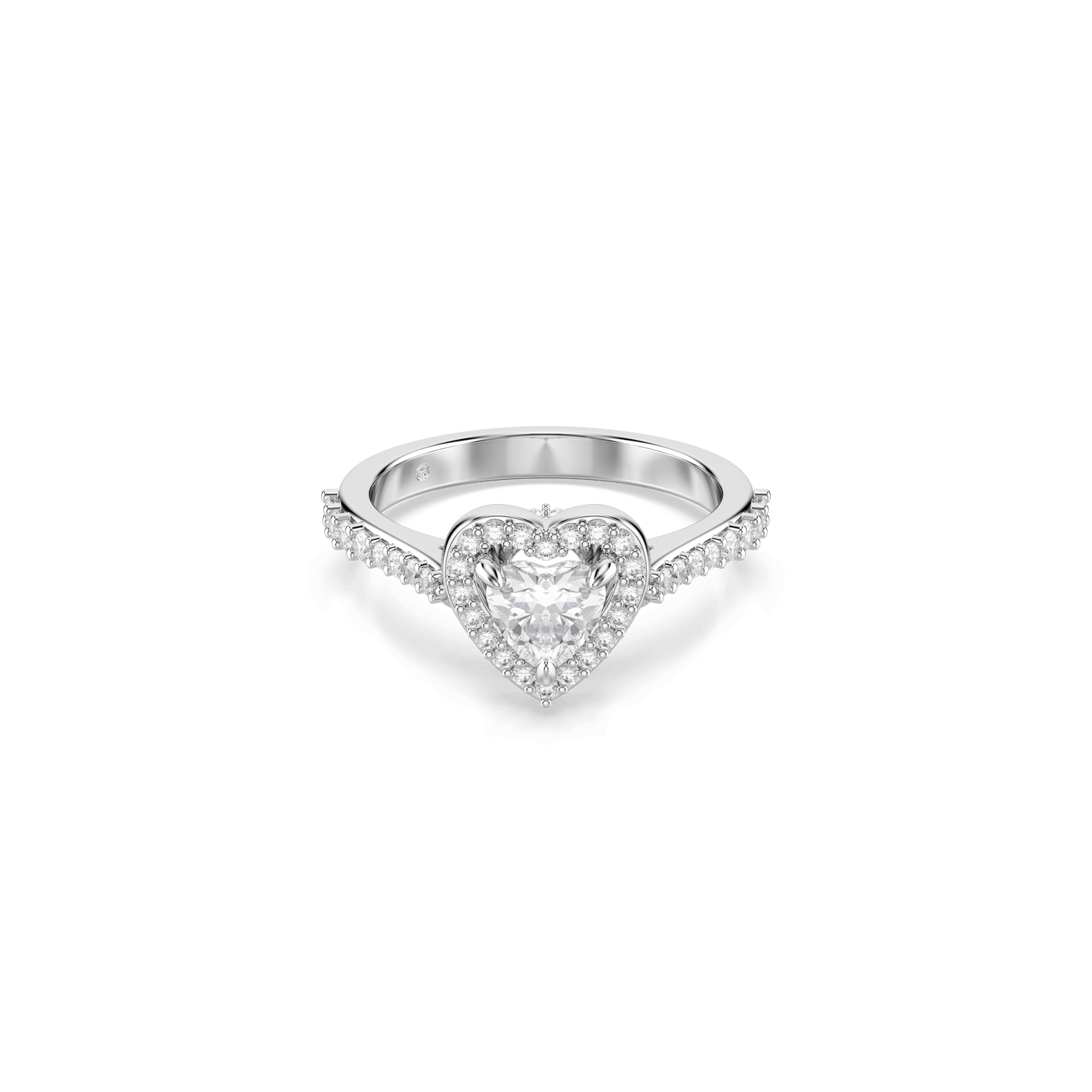 Una Angelic motif ring, Mixed cuts, Heart, White, Rhodium plated 5744046
