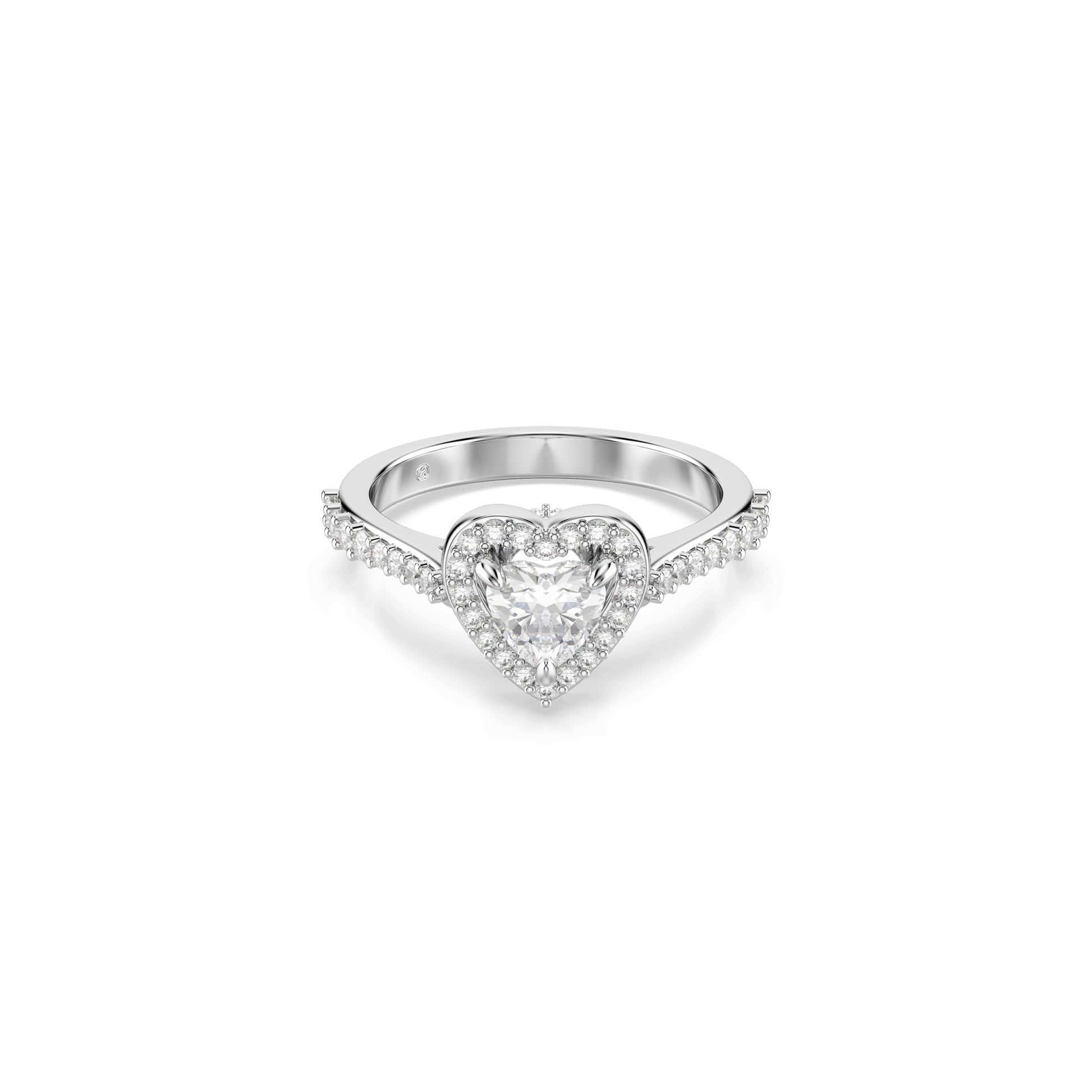 Una Angelic motif ring, Mixed cuts, Heart, White, Rhodium plated 5744046