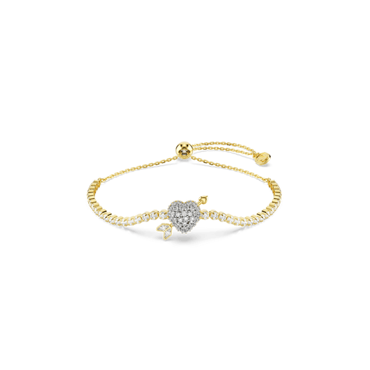 Idyllia bracelet, Mixed cuts, Heart with arrow, White, Gold-tone plated 5744061