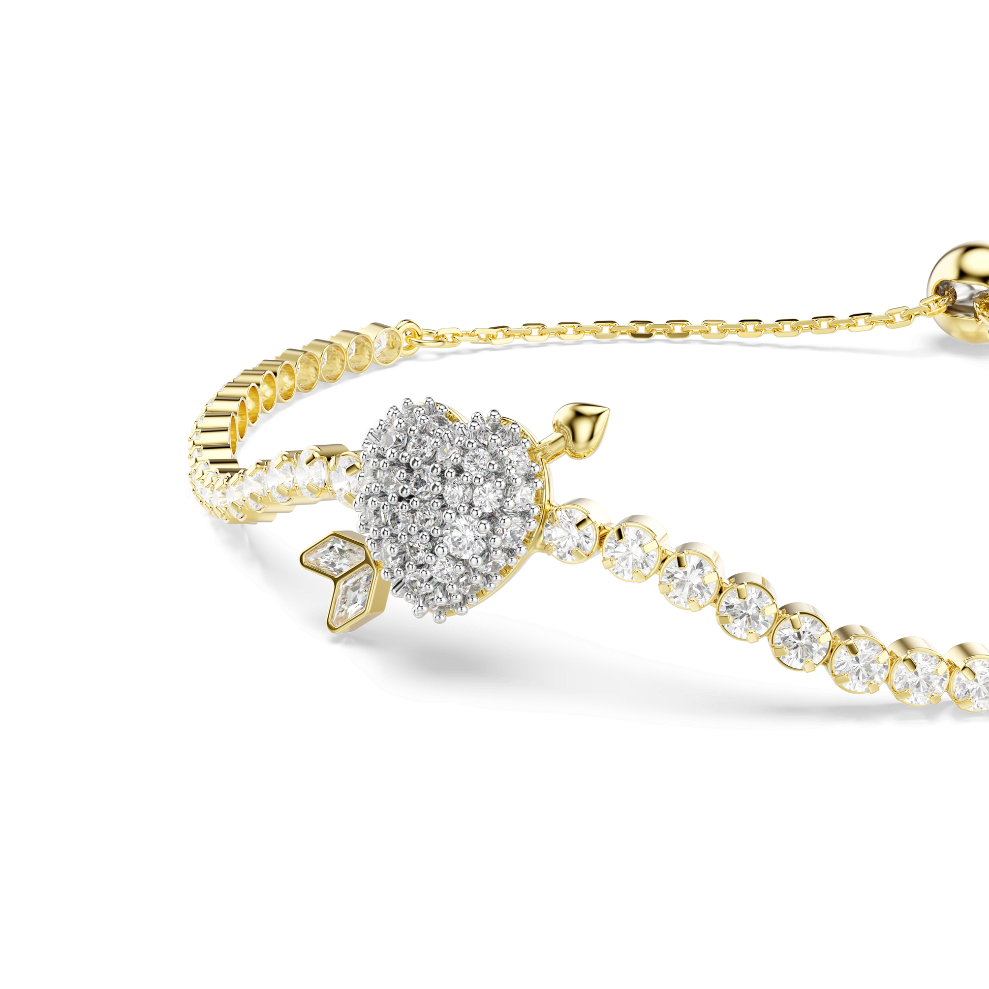 Idyllia bracelet, Mixed cuts, Heart with arrow, White, Gold-tone plated 5744061