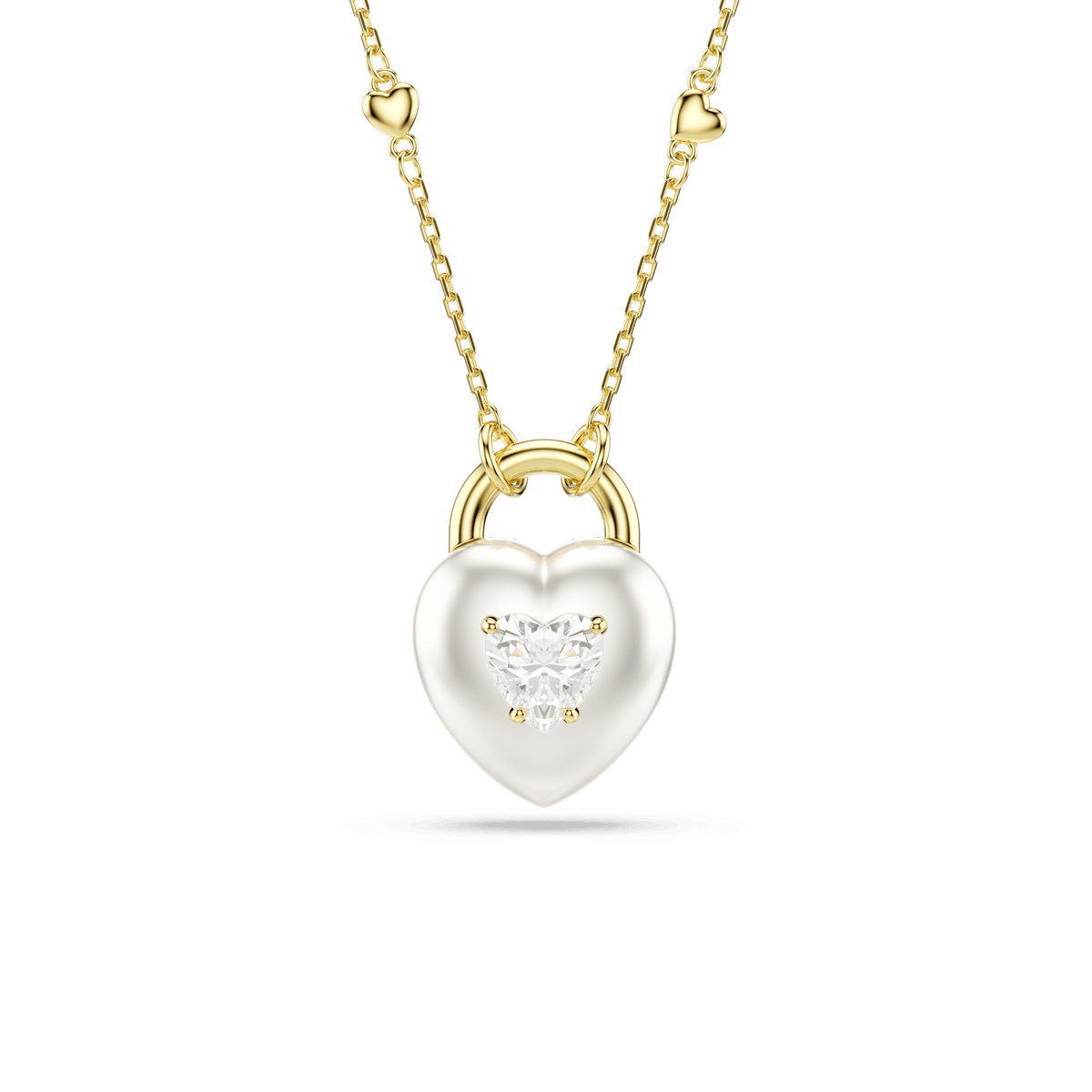 Idyllia pendant, Mixed cuts, Heart, White, 18K gold finish