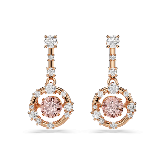 Constella drop earrings, Round cut, Dancing stone, Pink, Rose gold-tone plated 5744239