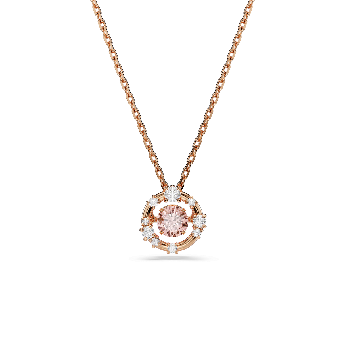 Constella pendant, Round cut, Dancing stone, Pink, 18K rose gold finish